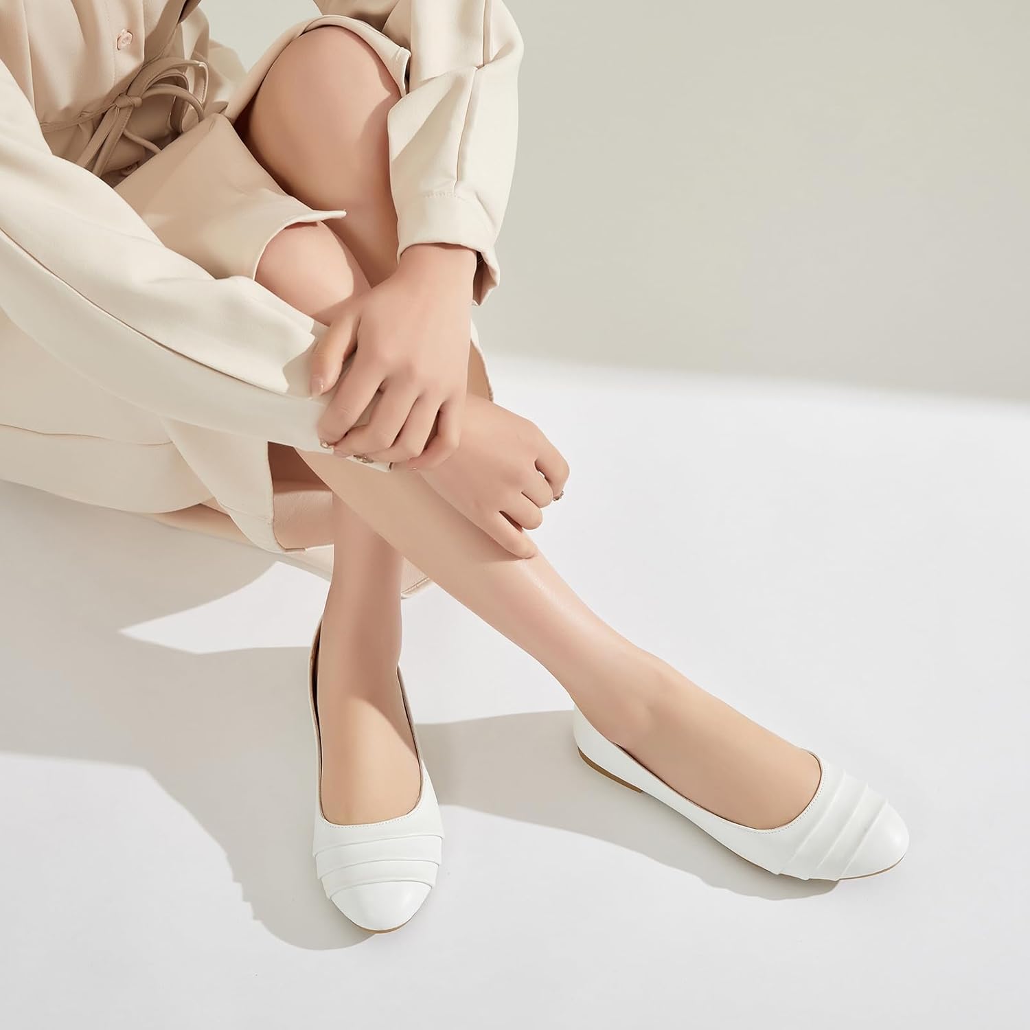 Shupua Women's Dressy Comfortable Flats Shoes Black Leather Work Ballet Flats Round Toe Dress Shoes - Image 9