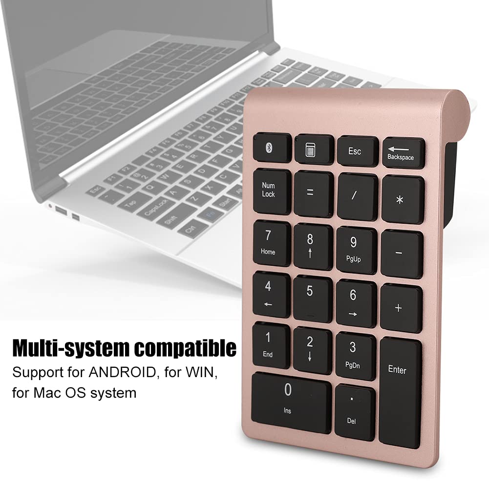Goshyda Pavé Numérique 22 Touches, Mini Clavier sans Fil Bluetooth, Mini Pavé Numérique Portable de Comptabilité Financière, pour Ordinateur de Bureau, PC(Or Rose)