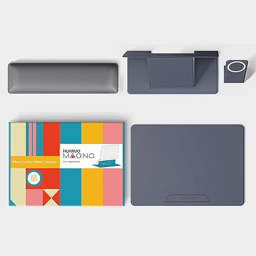 Miniatura 8 de HUANUO Magnetic Laptop Stand for 10-17" Laptops, Portable Foldable Laptop Riser with Phone Holder & Wrist Cushion, Adjustable Ergonomic Computer Blue