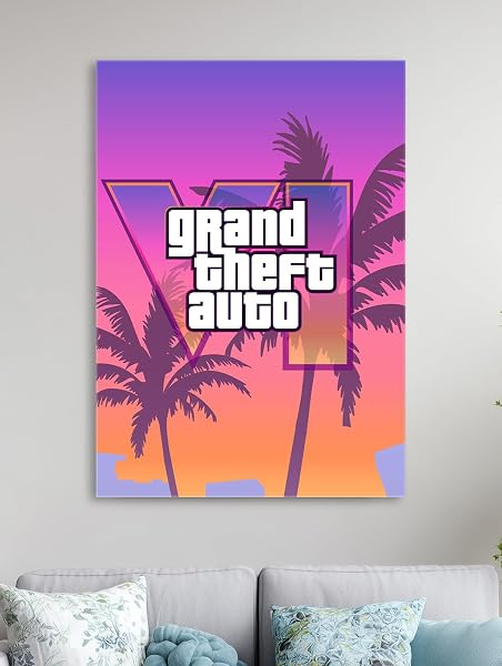 Frenchiart GTA 6 GTA VI v2 Metallic Poster - Grand Theft Auto - 30 x 42 cm - With Wall Magnet - 3