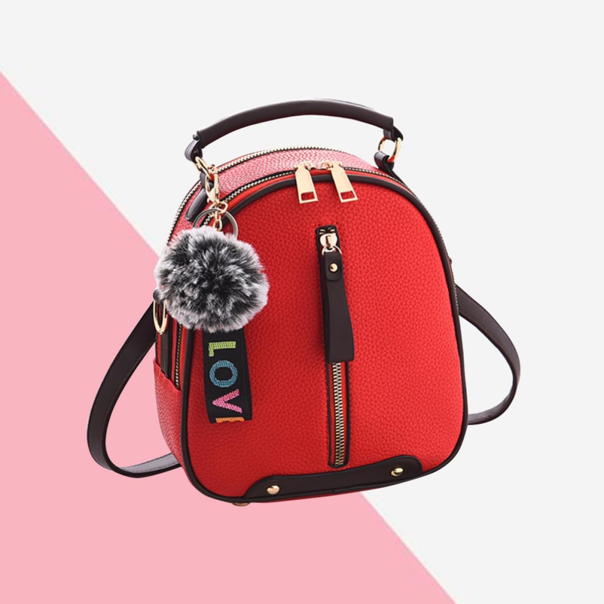 Red Mini Backpack PU Leather Multipurpose Handbag Women