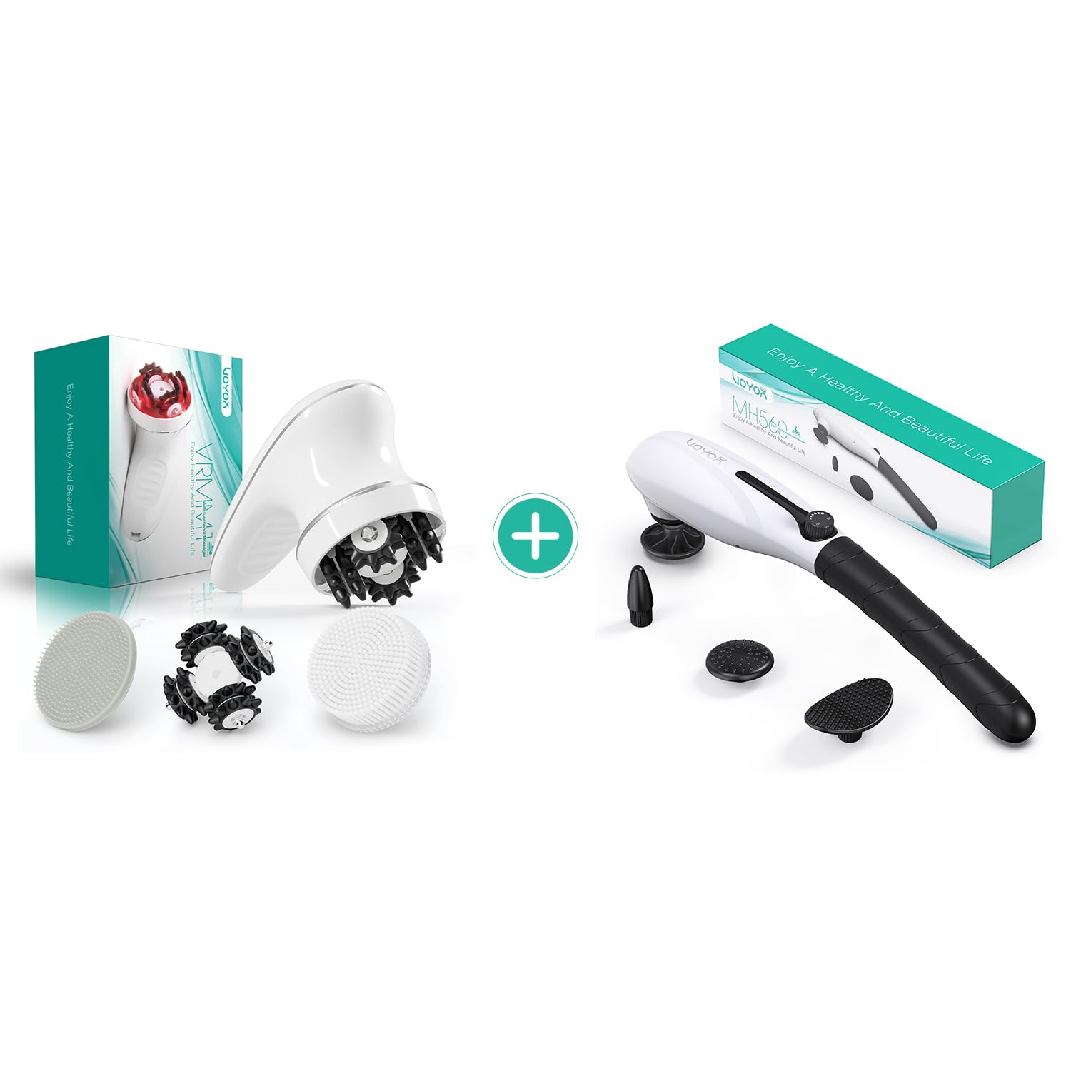 Appareil de Massage Anti Cellulite Electrique Massage avec 3 Têtes Multifonctionnelles + Appareil de Massage Dos à Main Puissant pour Cervical à Percussion Massage, le soulagement des douleurs corpore