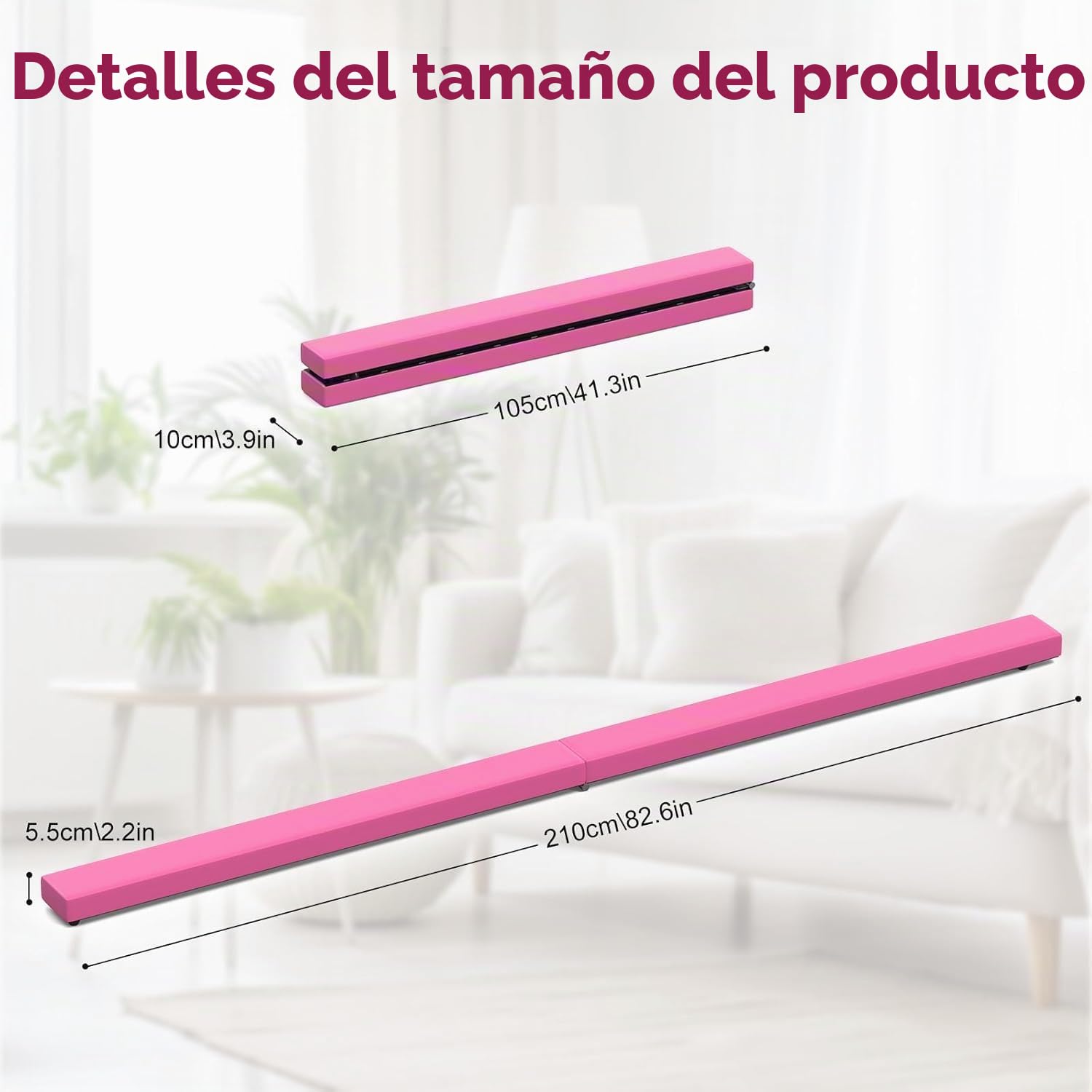 Viga de Equilibrio para Gimnasia, Barra de Gimnasia Plegable 2,1 m/220 LB de Piel sintética Plegable para Entrenamiento en casa