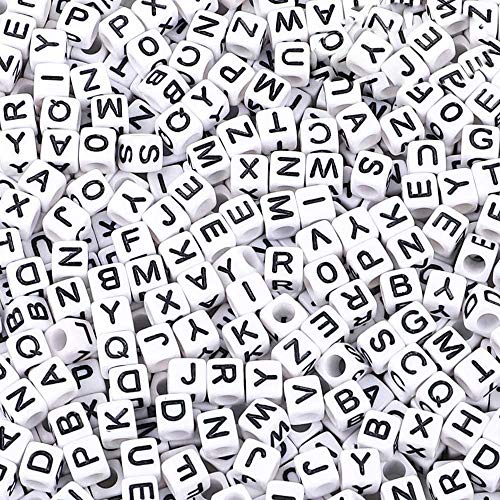 Quefe 600 Pieces Letter Beads White Acrylic AlphabetA-Z Cube Beads for Jewelry Making, Necklaces, Bracelets, Key Chains and Hair Braids (6mm)