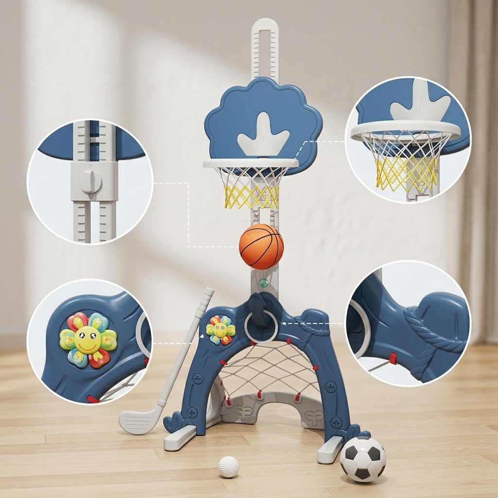 Canasta Baloncesto Infantil, Centro Actividades Deportes Niños, Juego Baloncesto Golf 2 en 1, Infantil, Azul Calcita