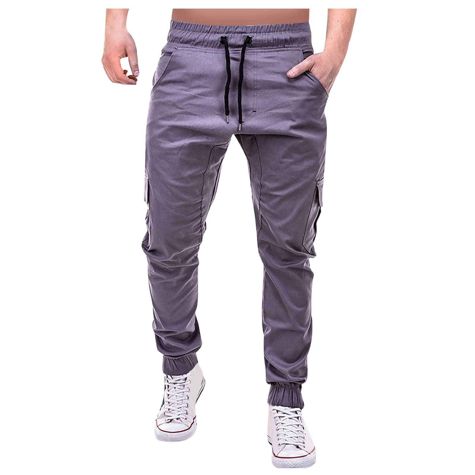 SJWCLYS Black Cargo Pants Men,Men's Outdoor Jogging Casual Pants,Slim Joggers Workout Pants for Running Sweatpants Hiking