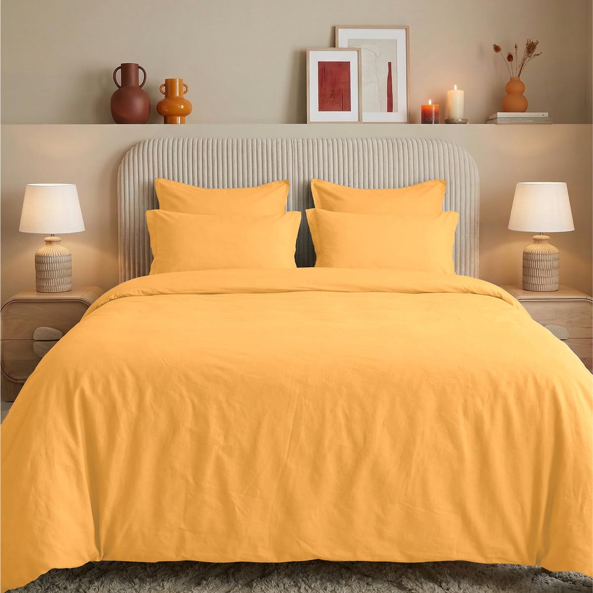 Housse de couette percale lavée safran fini le repassage avec le confort Sensei Maison