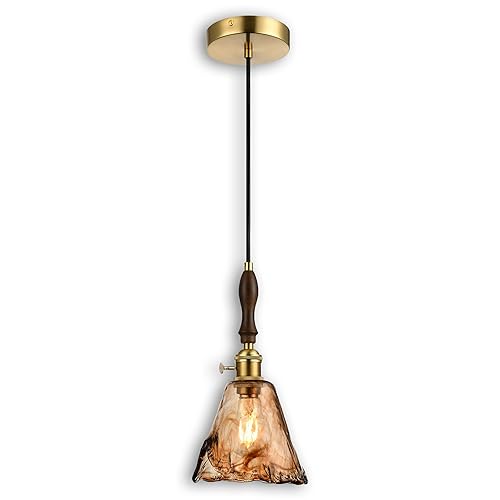 Modern Amber Glass Pendant Light, 6"x11.5" Floral Bell-Shaped Hanging Light
