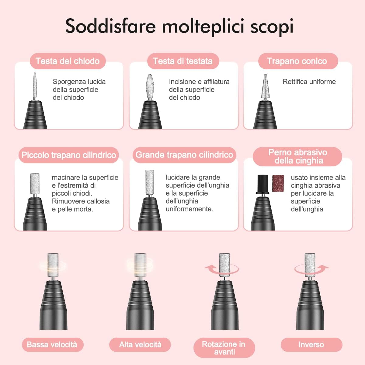 WEIYI Fresa per Unghie, Lima per Unghie Elettrica,Trapani Elettrico per Manicure e Pedicure USB Professionali da 20000 RMP per Unghie Acriliche, Natale Strumenti per Lucidare le Unghie nero - Immagine 3