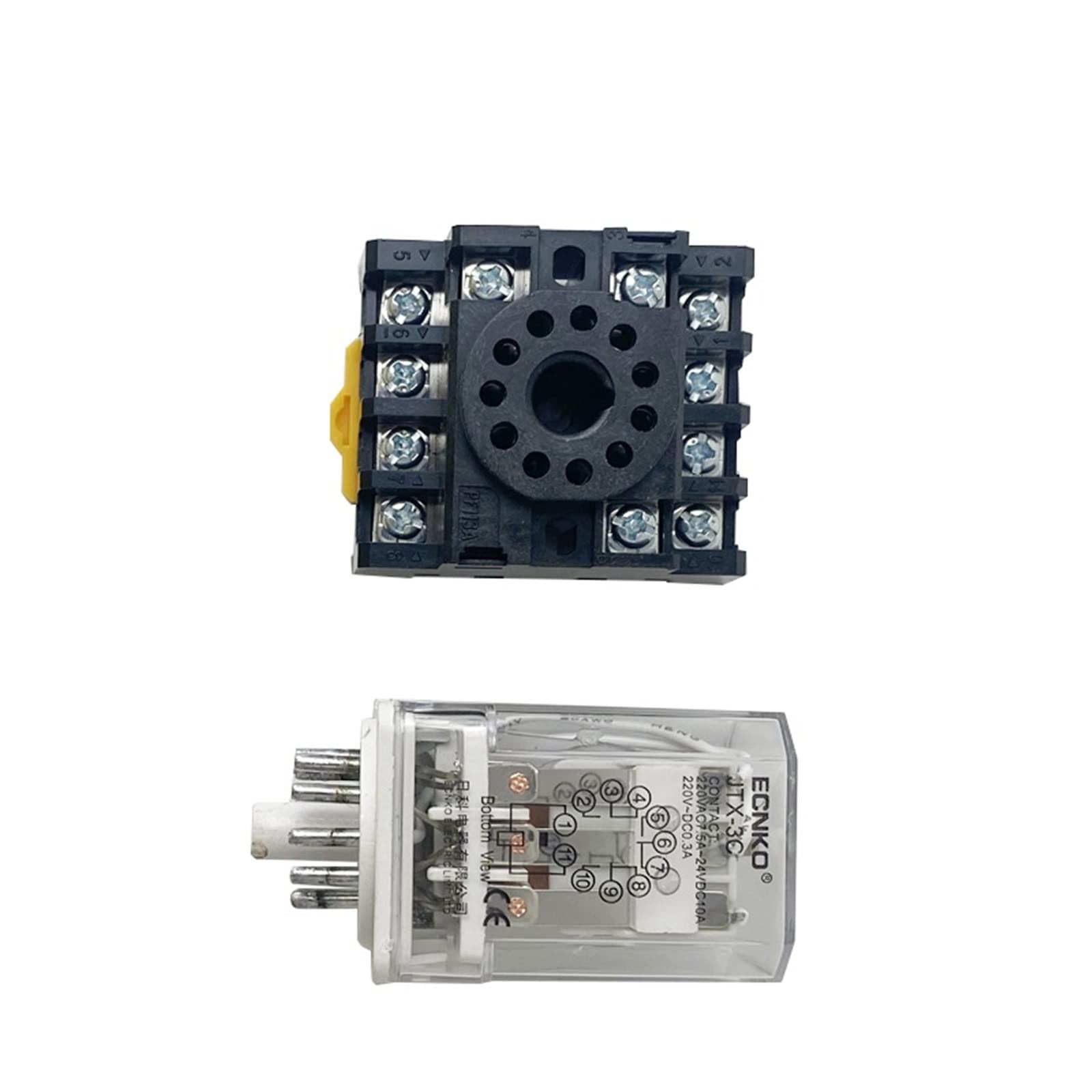 Relè elettromagnetico JTX-3C Montato su Guida DIN JTX-3Z AC 220V 110V 380V DC 24V Alimentazione elettrica 11 Pin con Base for Zoccolo relè(AC220V)