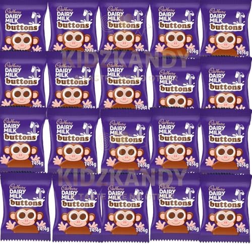 20 x Milk Buttons Chocolate Treatsize Bags 14g - Milk Chocolate Buttons Button Shaped Bites Creamy chocolate Party Filler Bags For Kids Boys & Girls