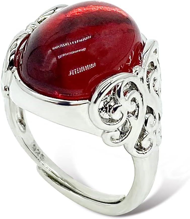 Natural Carnelian Crystal Band Ring,Silver Wire Wrap Red Agate Gemstone Finger Ring Red Carnelian Stone Open Ring Jewelry for Women Men