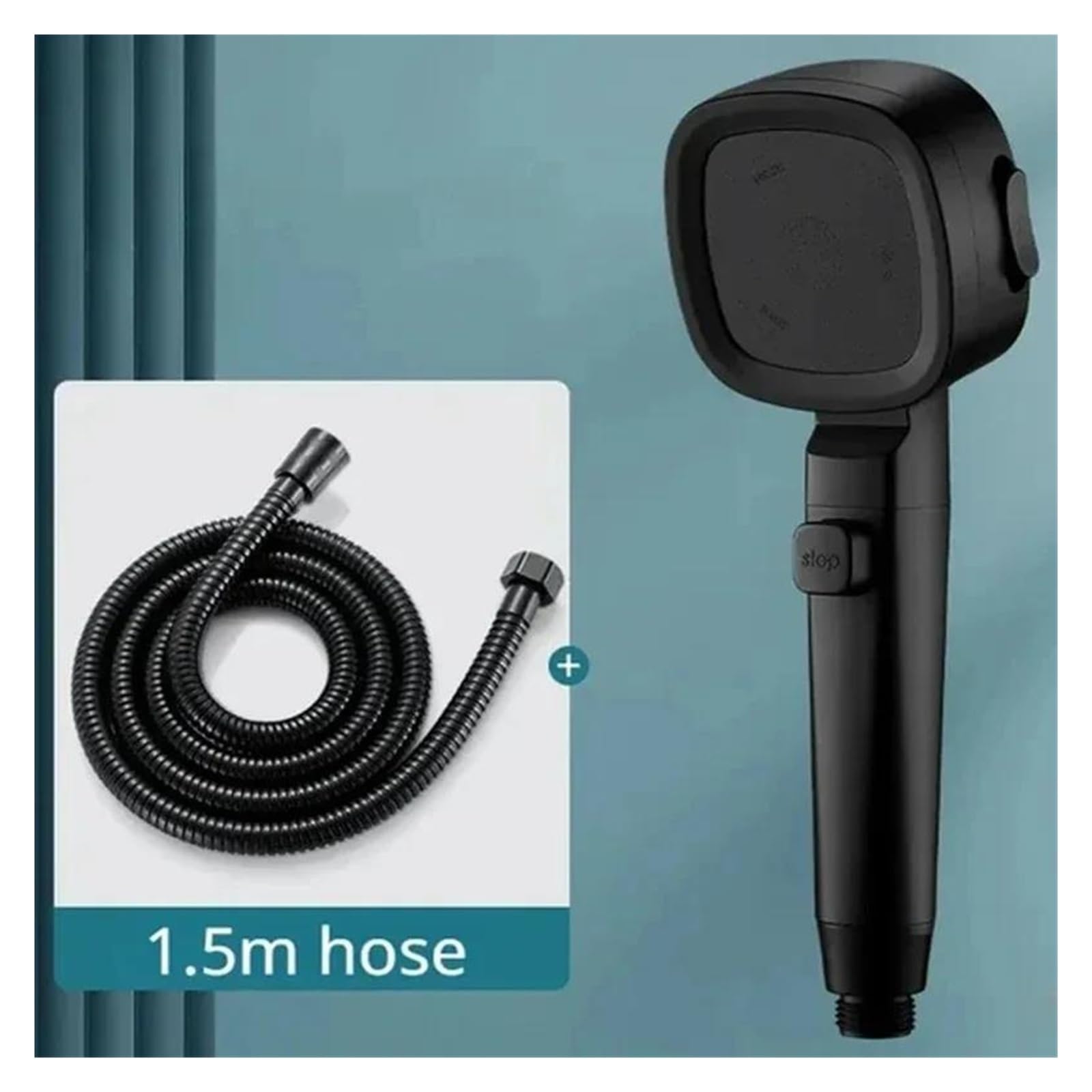 Soffione doccia ad alta pressione con risparmio idrico, 3 modalità di soffione doccia, arresto acqua con un solo tasto regolabile(Black with hose)
