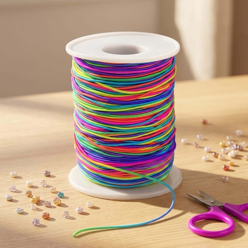 1 Roll Elastic Bracelet String, Sturdy Stretchy Beading Cord and Premium Craft String for Jewelry Making, Durable Bead Cord for Necklaces and DIY Projects,(Rainbow)