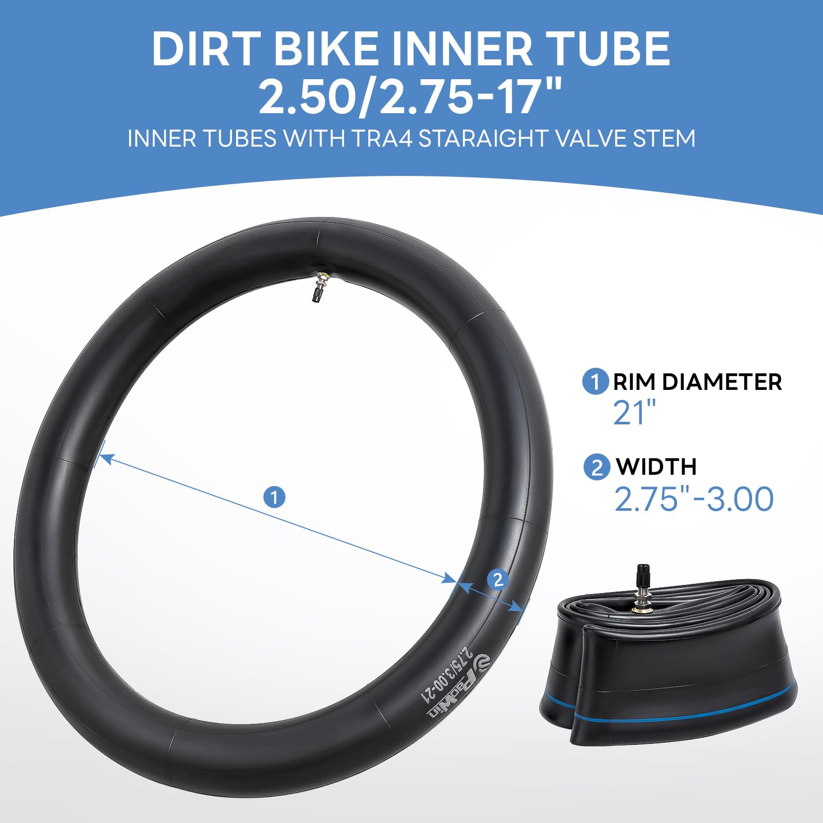 2 unidades 2,75/3,00 – 21 (80/100-21) cámaras de aire para motocicleta TR4 Dirt Bike Premium de repuesto para motocicleta de carga pesada, compatible con neumáticos delanteros y traseros de