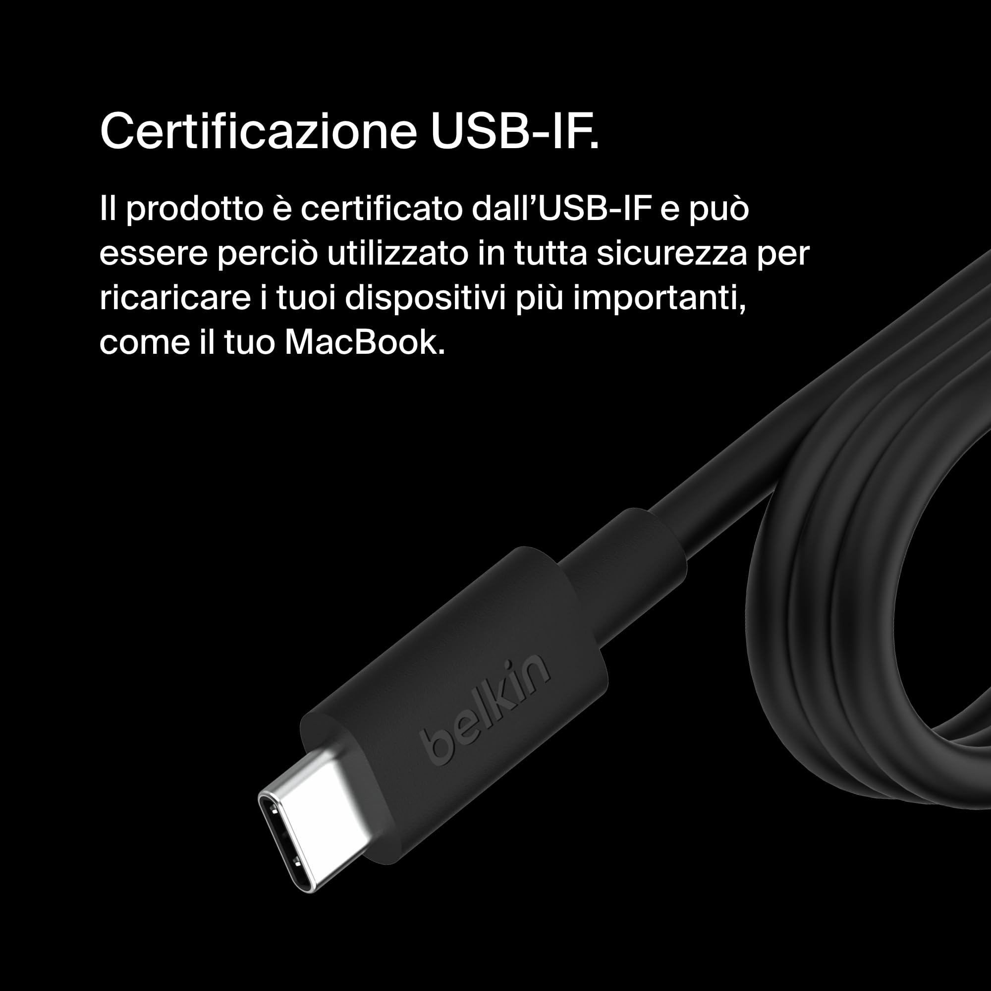 Belkin Connect Core Adattatore di alimentazione GaN USB-C da 100 W, alimentatore rapido USB-C universale, Power Delivery da 100 W, connessione da 2,5 m, per gaming, MacBook Pro, laptop PC e Chromebook