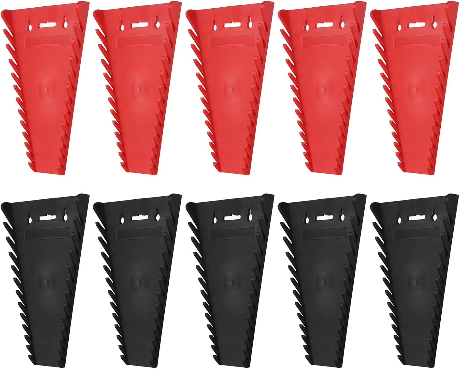 HARFINGTON 10pcs Magnetic Wrench Organizer, 12-Slot Each Wrench Holder, Wrench Rack Tray Storage For Tool Box, For Wrenches with Size SAE:1/4" - 15/16" Metric 6mm-24mm, Black,Red