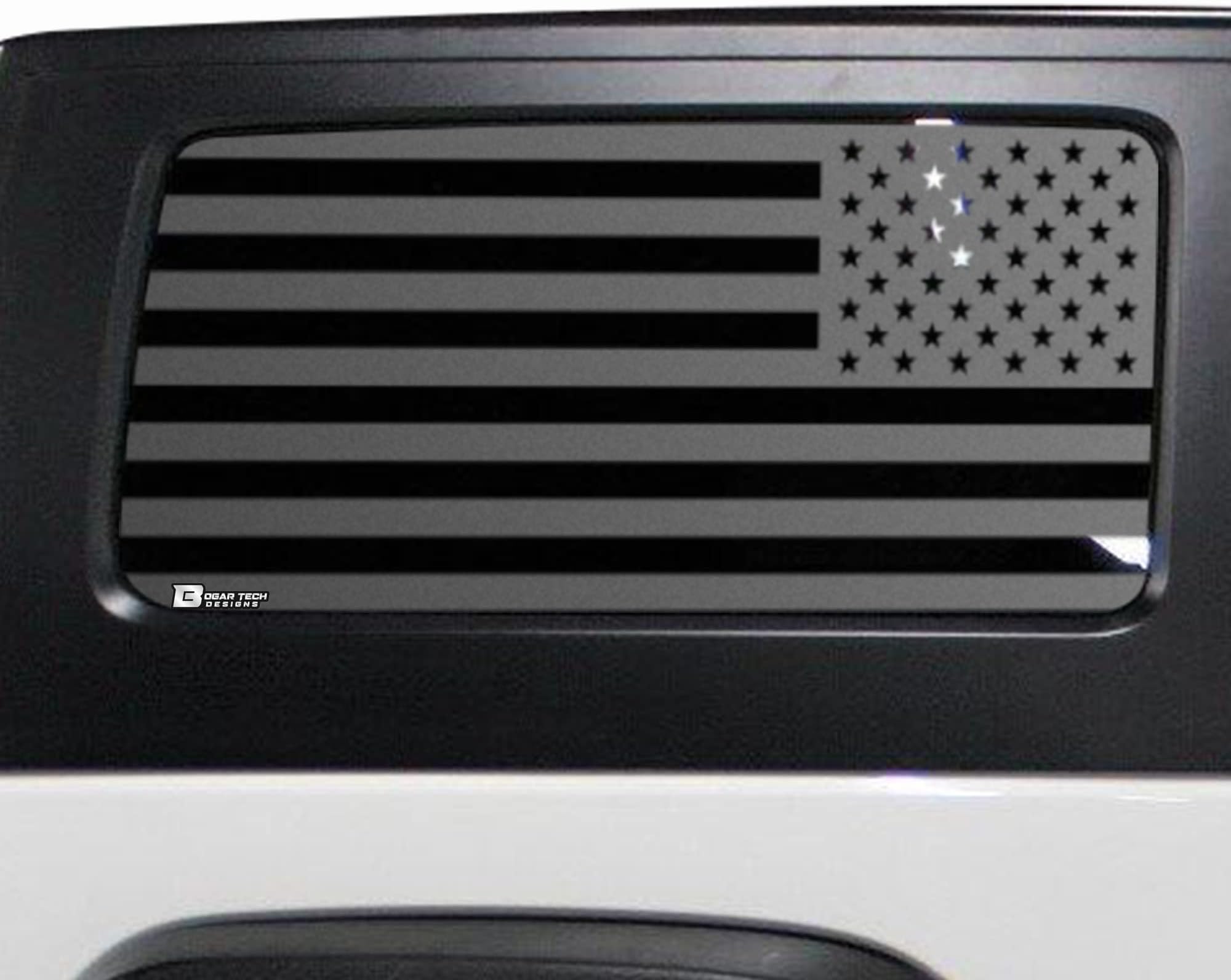 BOGAR TECH DESIGNS - Precut American Flag Rear Side Quarter Window Decal Stickers Compatible with 2 Door Jeep Wrangler JK 2011-2018, Matte Black