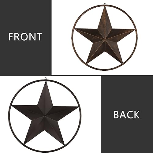 Miniatura 3 de EBEI Anillo de cuerda trenzada de metal de 12 pulgadas, diseño rústico de Texas Lone Star marrón oscuro occidental decoración de pared para el hogar
