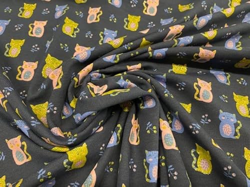 Tela de GATOS LUREX, tela de punto de algodón, tela de camisetas, telas infantiles, telas por metros, 1 metro x 140 cms