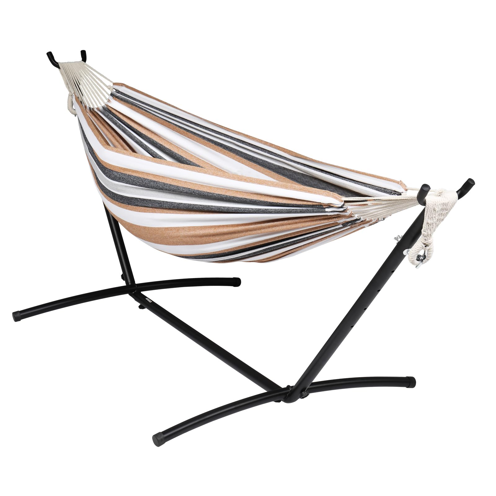 Bonnlo Amaca con Supporto 304 x 109 x 104cm, Portata 250kg, Amaca Portatile da Giardino, Hammock per Balcone e Campeggio (Marrone, Bianco e Grigio)