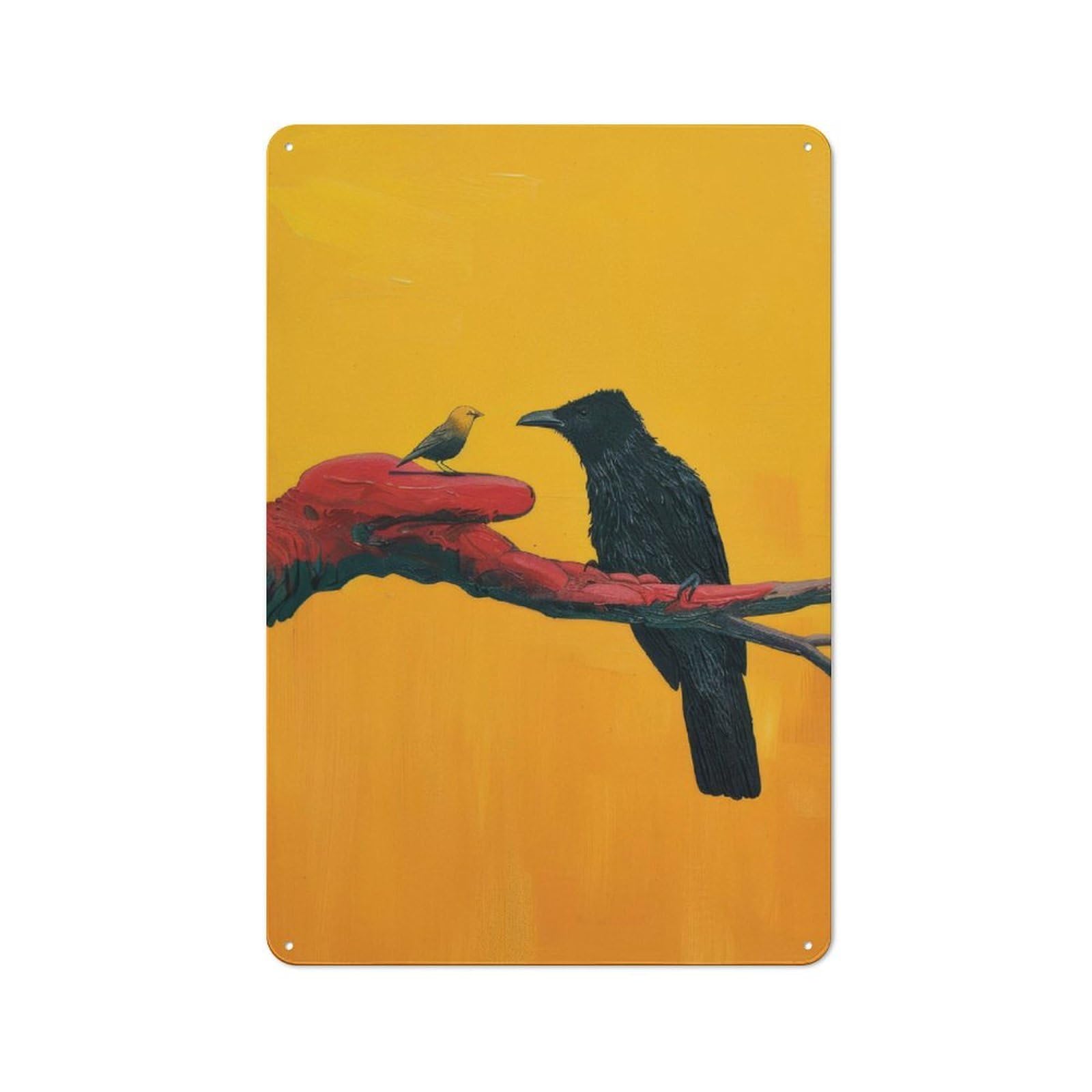 Junmoney Crow And Small Bird Retro Metal Wall Sign 30X20cm With For Living Room Wall, Housewarming Wall Decor For People Furnishing Living Room