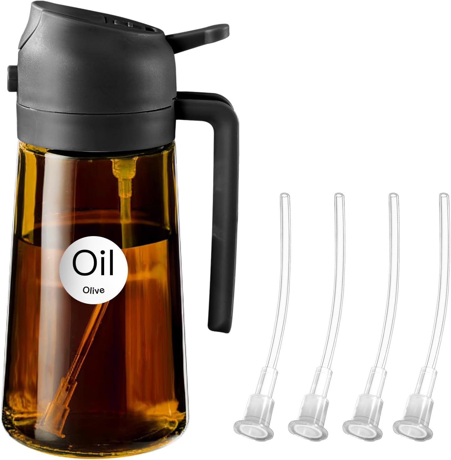 YARRAMATE 16oz/470ml Glass Olive Oil Sprayer (Black) & 4Pcs Spray Straw Replacement