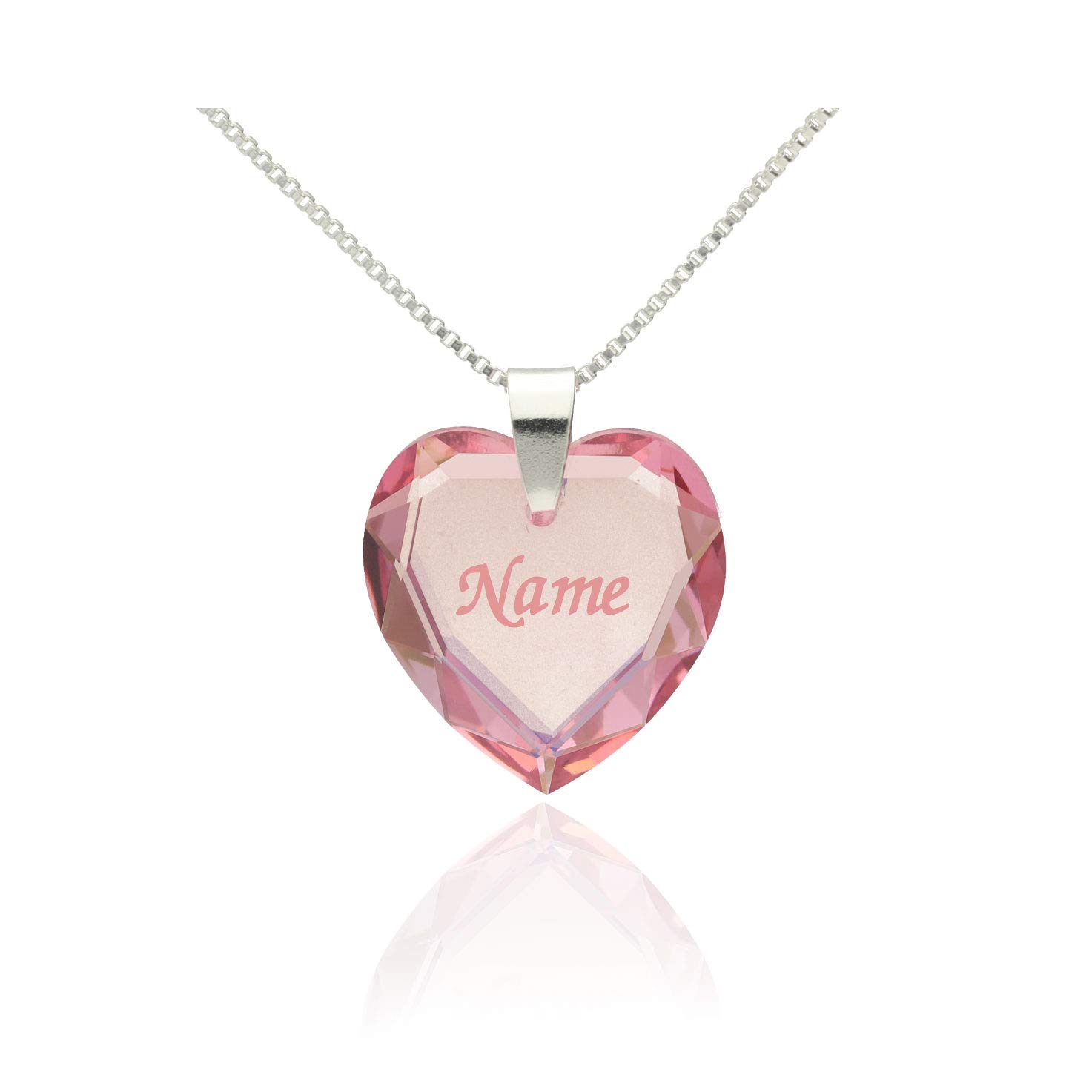Individuelle Kinder Kette mit Rosa Herz erstellt mit Swarovski Elements Herz Anhänger personalisiert mit Namensgravur zum Kindergeburstag Geburt Kommunion oder Glücksbringer