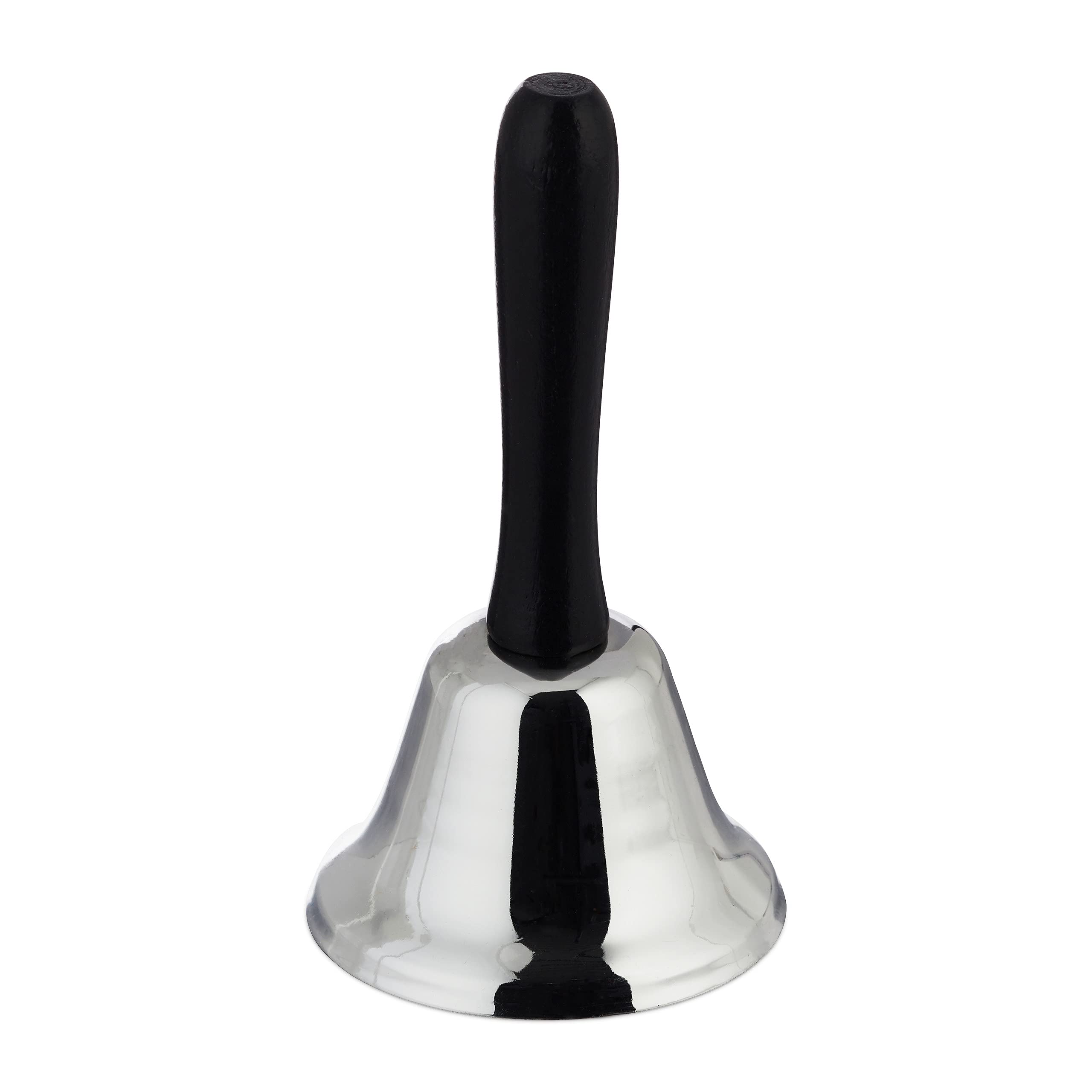 Relaxdays Campanella A Mano Con Suono Nitido: Perfetta Per Insegnanti, Reception, Hotel O Come Decorazione Natalizia. Impugnatura In Legno, Colore Argento, 12 Cm. - 4