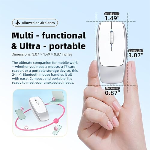 Miniatura 3 de Mini Portable 2-in-1 Wireless Bluetooth Mouse & TF Card Reader - 8GB TF Card Included, Rechargeable, Type-C to USB Adapter, Ultra-Compact