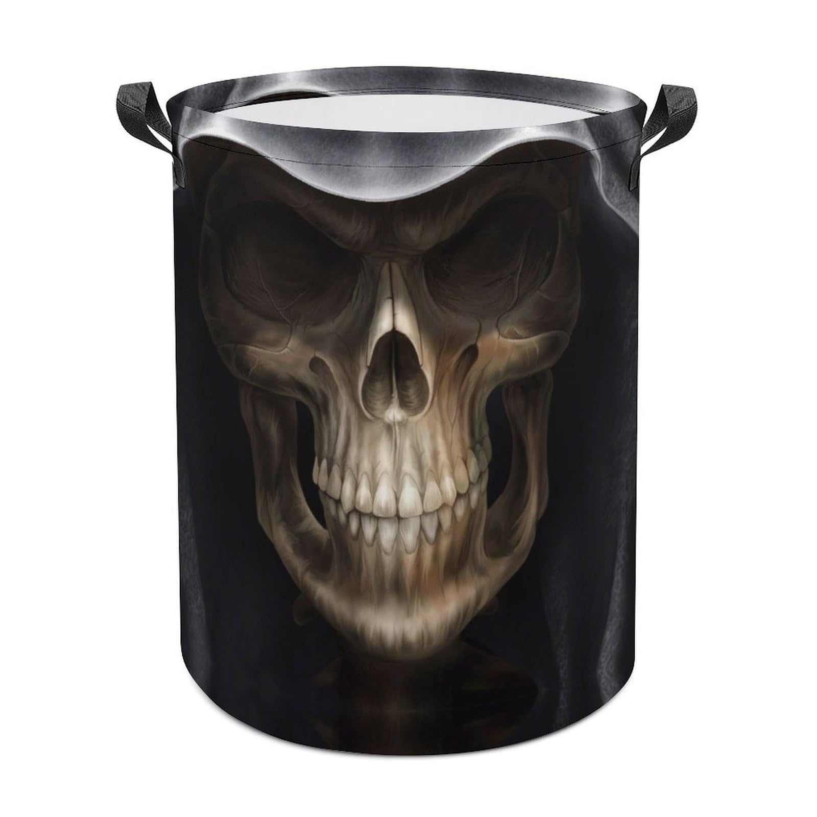MHYRAC Laundry Hamper, Scary Skull Wearing Black Hat Laundry Basket, Washing Basket with Handle