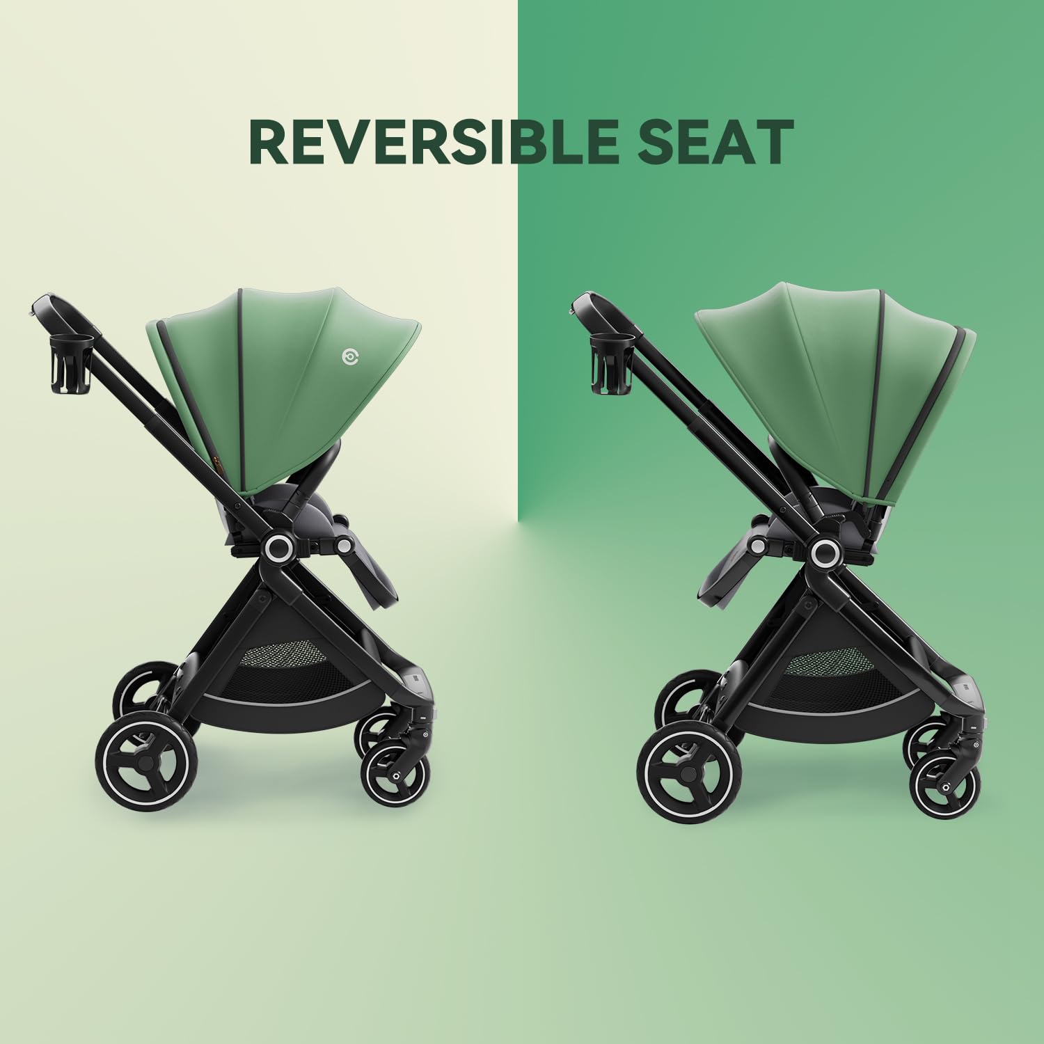 Kinderwagen Umkehrbarer,ELITTLE EMU,Upgrade-Modell Kinderwagen,Kinderwagendach mit 4 Positionen,Klappbar Buggy Verstellbarer Fahrtrichtung, Kinderwagen mit Liegefunktion für Klein von 0 bis 3,Grun