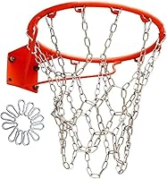 DJDL Heavy Duty Stainless Steel Chain Basketball Net - Rust-Proof with 12 Hooks, Fits Standard Indoor/Outdoor Hoops