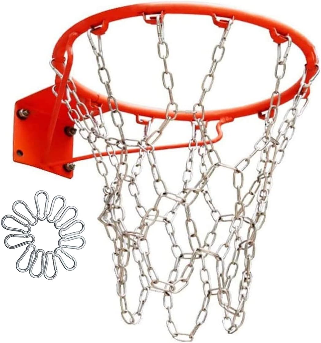 Heavy Duty Stainless Steel Chain Basketball Net, Outdoor Hanging Basket with 12 Hooks to Fit Most Standard Hoops Including Indoor Gyms, No Need to Worry About Rust.
