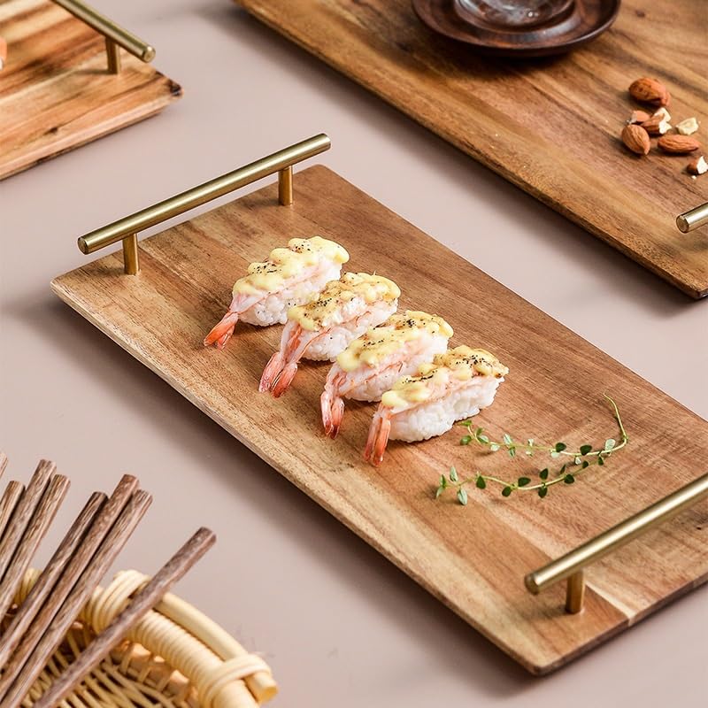 Bandejas Servir Comida Bandeja for mesita for café de Sala Estar, Bandeja Rectangular Japonesa Madera Maciza for Sushi, postres, Pan Mesa Cama(S)