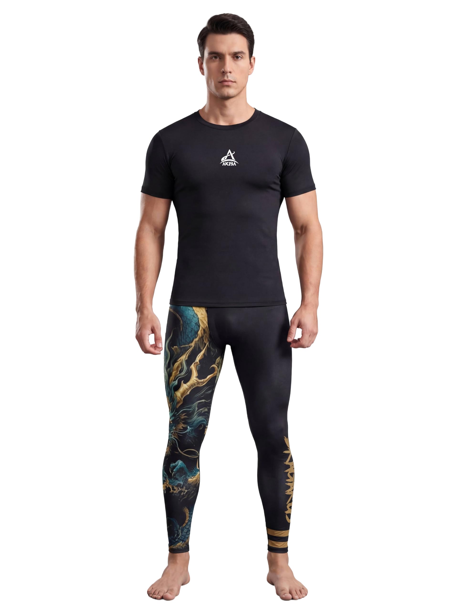 AKIBA Men's Jiu Jitsu Pants BJJ Spats Leggings MMA Sports Compression Pant/Legging/Full Tights for Running, Gym Multi Sports-image-24