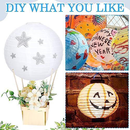 Image of Retisee 12 Sets White Hot Air Balloons Decorations Baby Shower Table Centerpieces 9.84'' Paper Lantern with Basket for Gender Reveal Birthday Wedding School Party Supplies