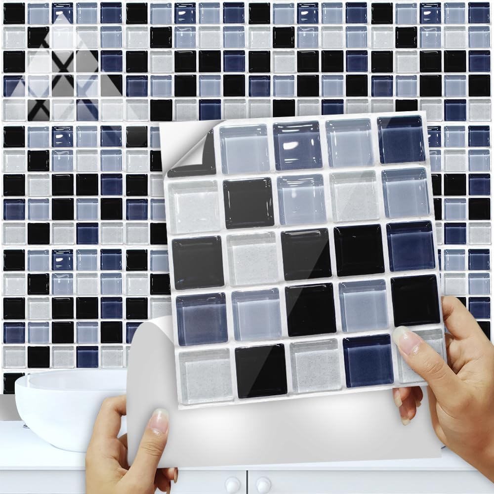 LMYSXAOZ Tile Stickers Mosaic Ink Blue Stick On Tiles,Self Adhesive Wall Tiles for Kitchen Bathroom,Vinyl Peel and Tiles,Stick Waterproof Oilproof 10 PC(20x20cm)