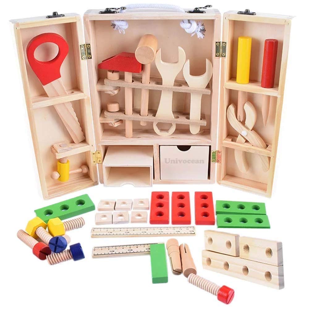 Univocean Wooden Carpenter Tool Box Children Portable Educational Construction Toys for Kids (Multi-Color) (B08XY1WQGS) Amazon Price History, Amazon Price Tracker