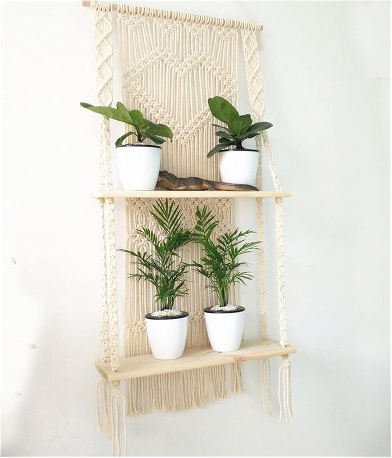 ぶら下げバスケット 木製のシェルフローププランター鍋ハンガーバスケットホルダーを持つマクラメ植物ハンガー 在宅植物の装飾 Color 1 Diy 工具 ガーデン