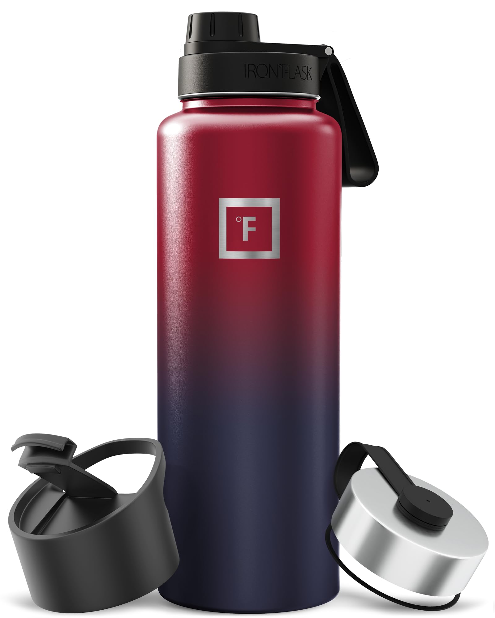 IRON °FLASK Sports Water Bottle - 14oz, 18oz, 22oz, 32oz, 40oz,or 64oz, 3 Lids (Spout Lid), Vacuum Insulated Stainless Steel, Hot Cold, Modern Double Walled, Simple Thermo Mug, Hydro Metal Canteen