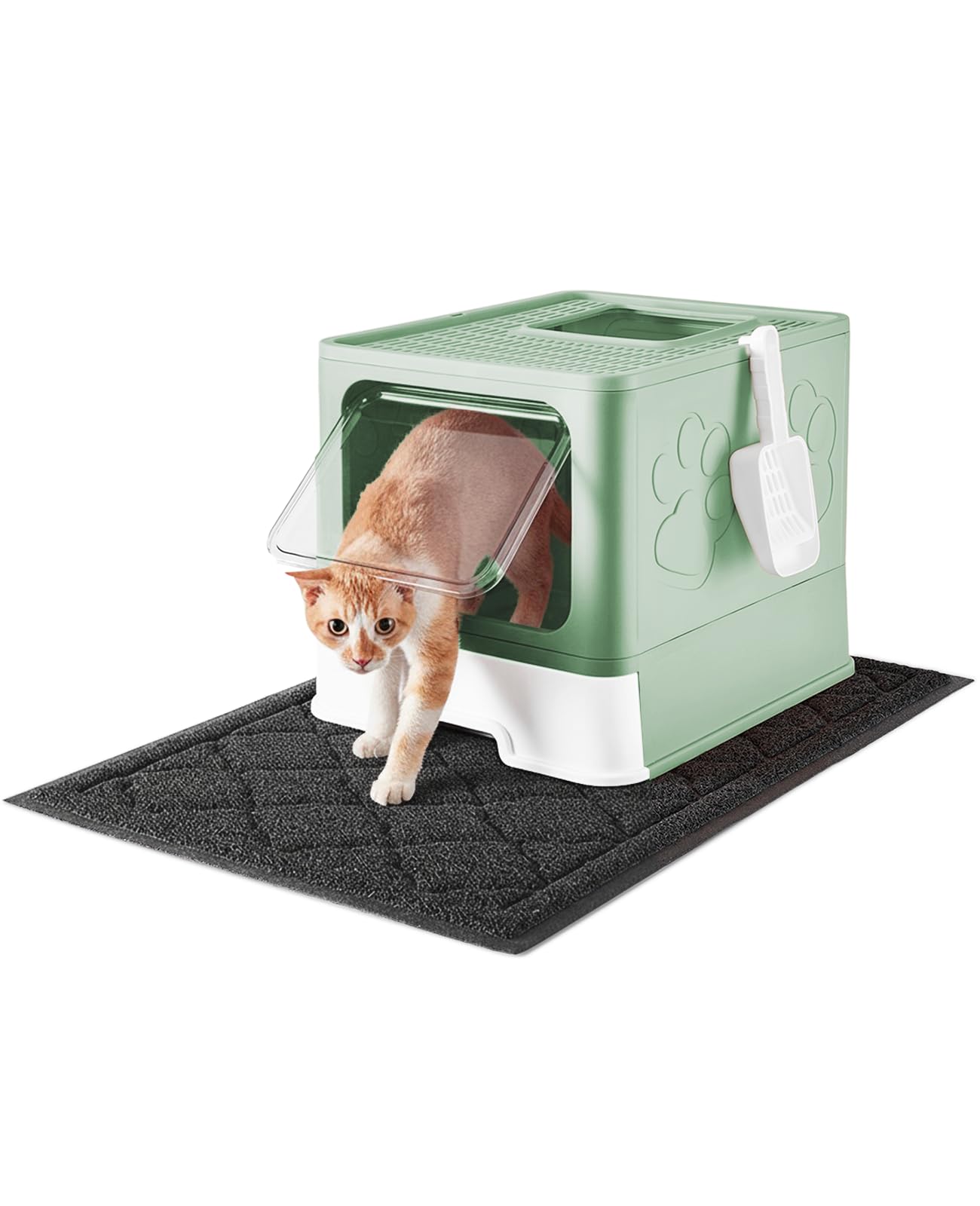 Medario Caja de Arena para Gatos con Alfombrilla de Arena para Gatos XL y Cuchara, Caja de Arena Plegable Grande con Tapa, Caja de Arena para Gatitos de Entrada Superior, Control de olores, fácil de