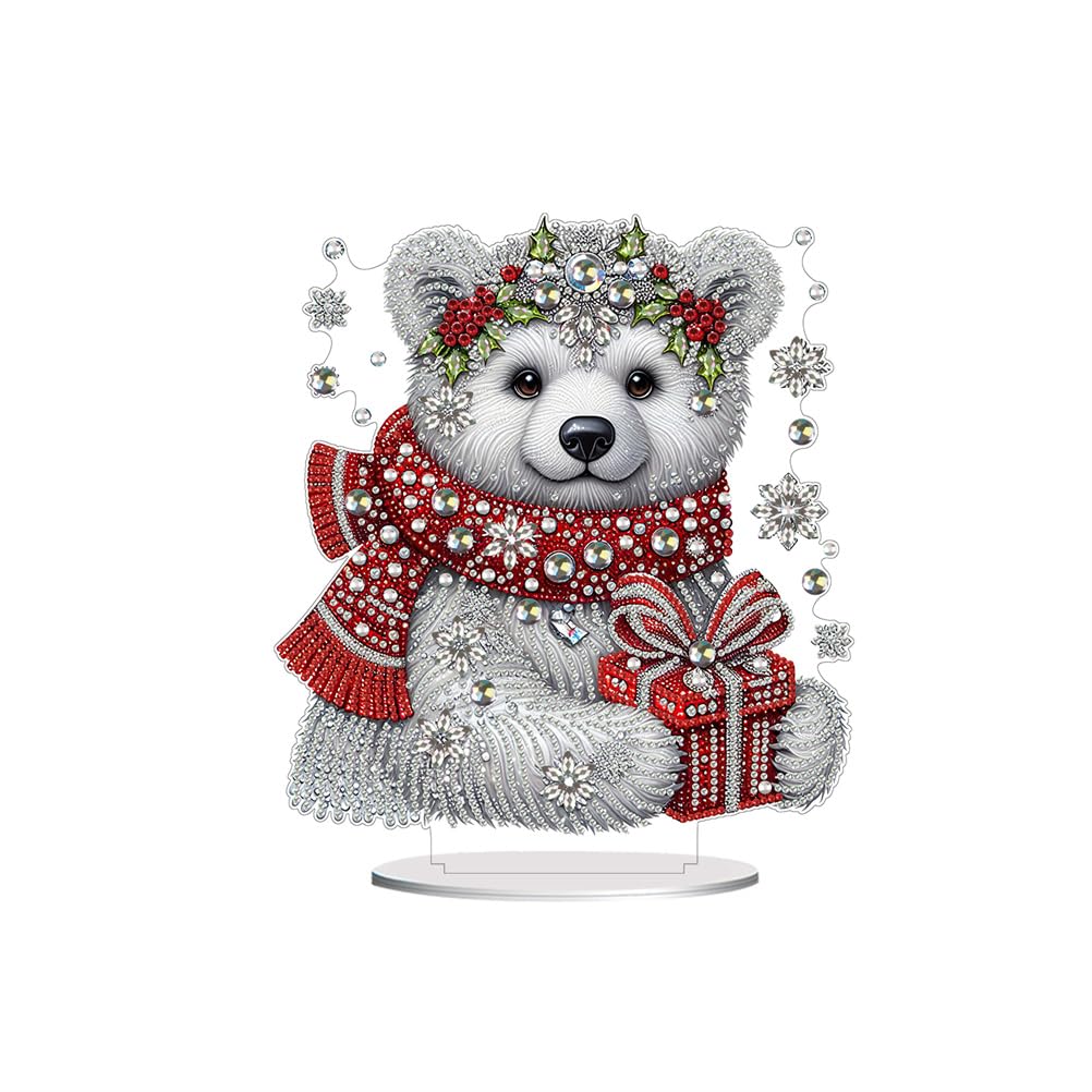 Meecaa DIY Diamond Desktop Ornament Kit Bear Animal Scarf Special Shaped Crystal Diamond Painting Tabletop Ornaments Single Sided Diamond Home Decor (Bear)