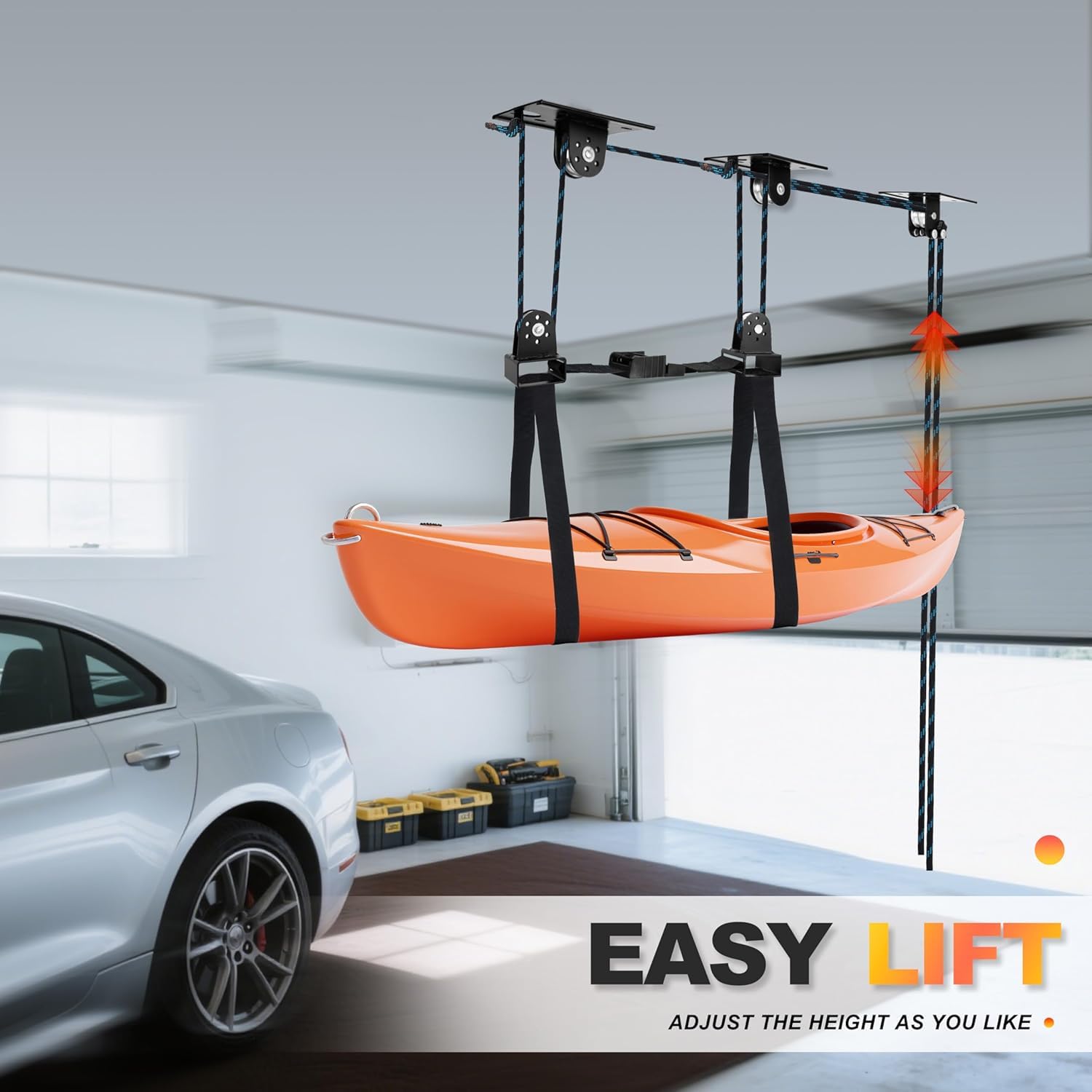 Hikeen Kajak-Deckenlift Mit Haken Und Flaschenzug: Kajak Deckenhalterung Tragkraft 68KG für Kajak und Kanu Lagerung, Kajak Zubehör Geeignet für Kajak Aufbewahrung, Dachbox Lift und Fahrrad Aufhängung
