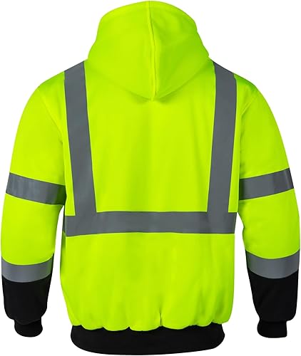 Miniatura 3 de VENDACE Sudadera con capucha para hombre ANSI Clase 3 de alta visibilidad, de lana, forro polar, con cremallera, con parte inferior negra (amarillo,