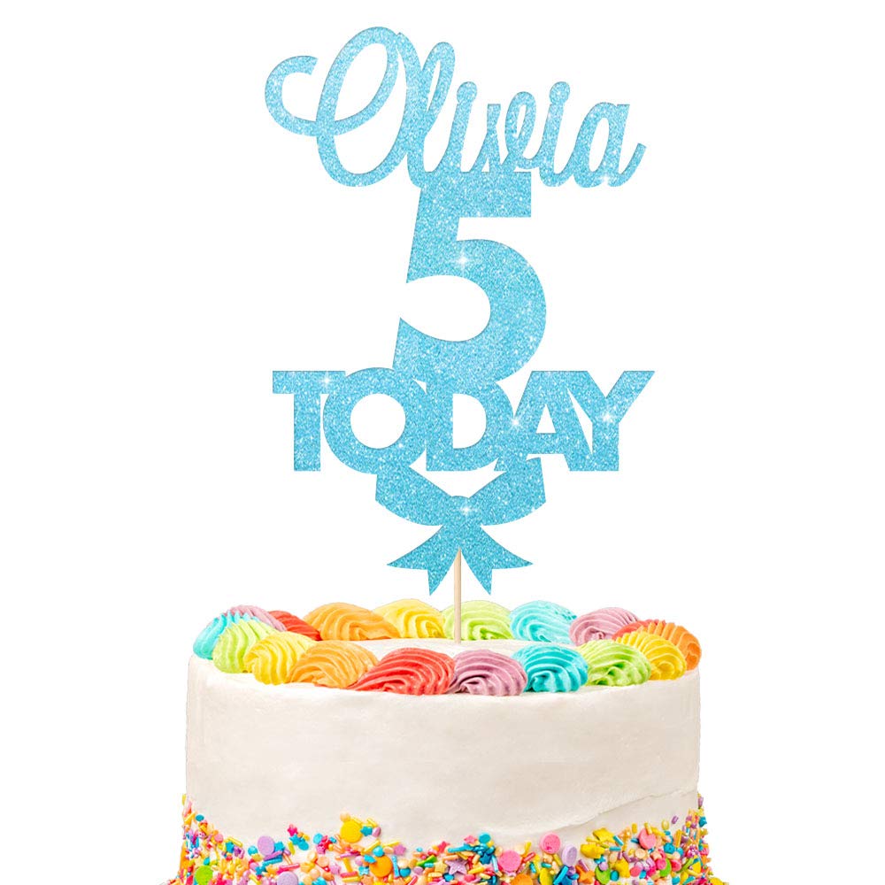 Customised Birthday Cake Topper | Personalised Any Name Age Today Daughter girl boy With Glitter bow | Multicoloured Non-Shed Double Sided Glitter | Baby Blue