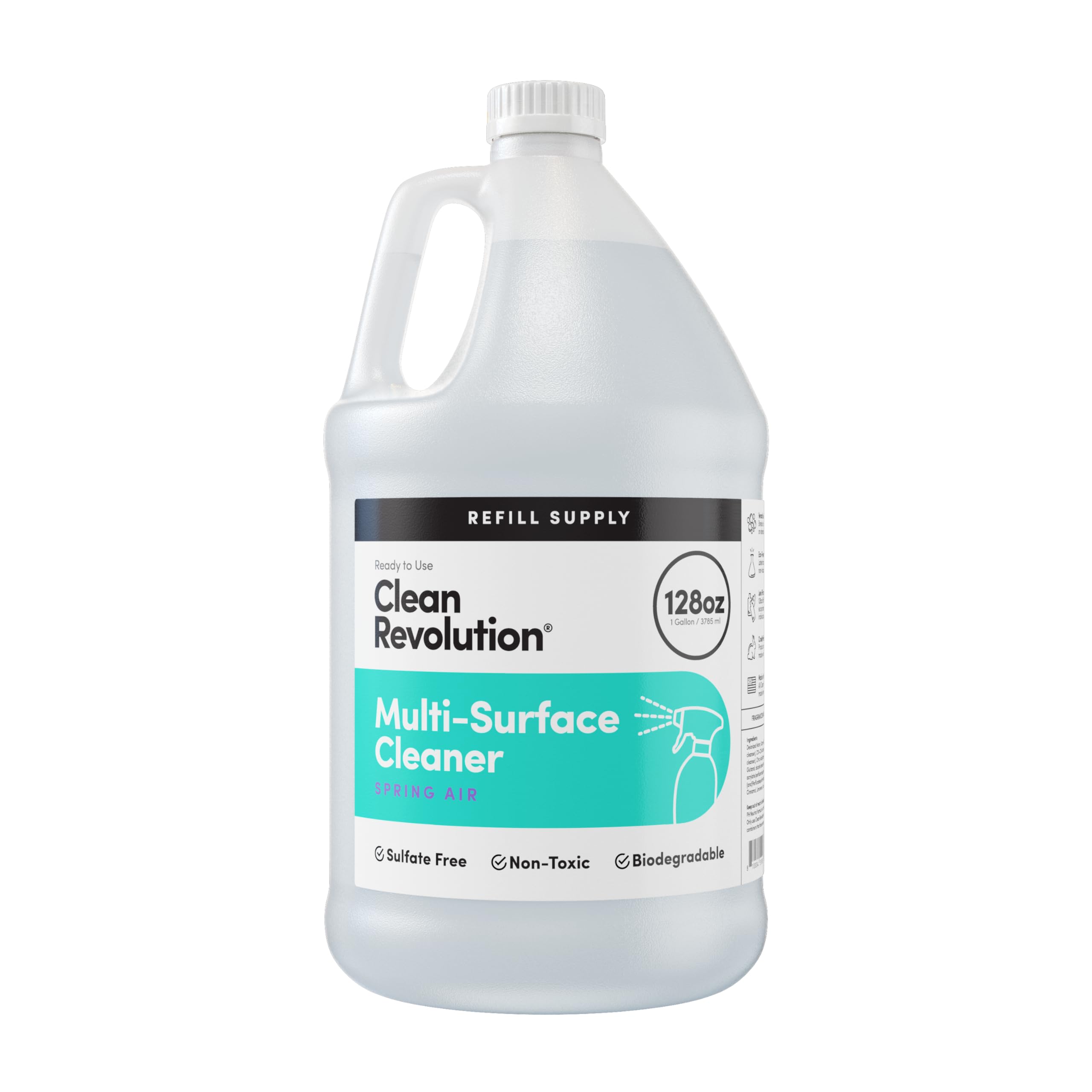Clean Revolution Multi Surface Cleaner Refill Supply, Non-Toxic, Eco-Friendly & Plant-Based, Ready to Use, Spring Air, 128 Fl Oz (Pack of 4)