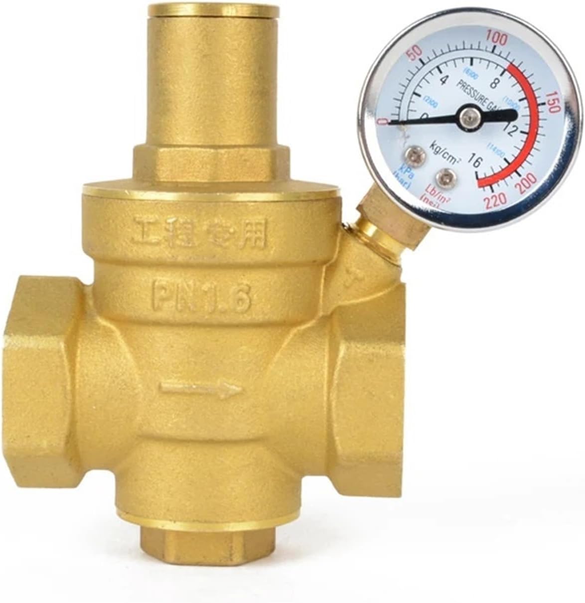 Adjustable DN25 Water Reducing Valve 1" Female Thread Brass Pressure Gauge Regulator Valves With Gauge Meter (Size : Valve without Gauge)