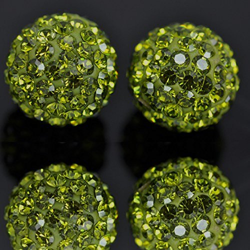 RUBYCA Pave Czech Crystal Disco Ball Clay Beads fit Shamballa Jewelry (50pcs, 12mm, Olivine Green) - Image 2