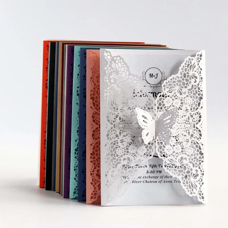 Invitaciones Boda 10/20 Piezas de Invitaciones de Boda con Forma de Mariposa, Invitaciones for Fiesta de Noche + sobre(Purple,20pcs)
